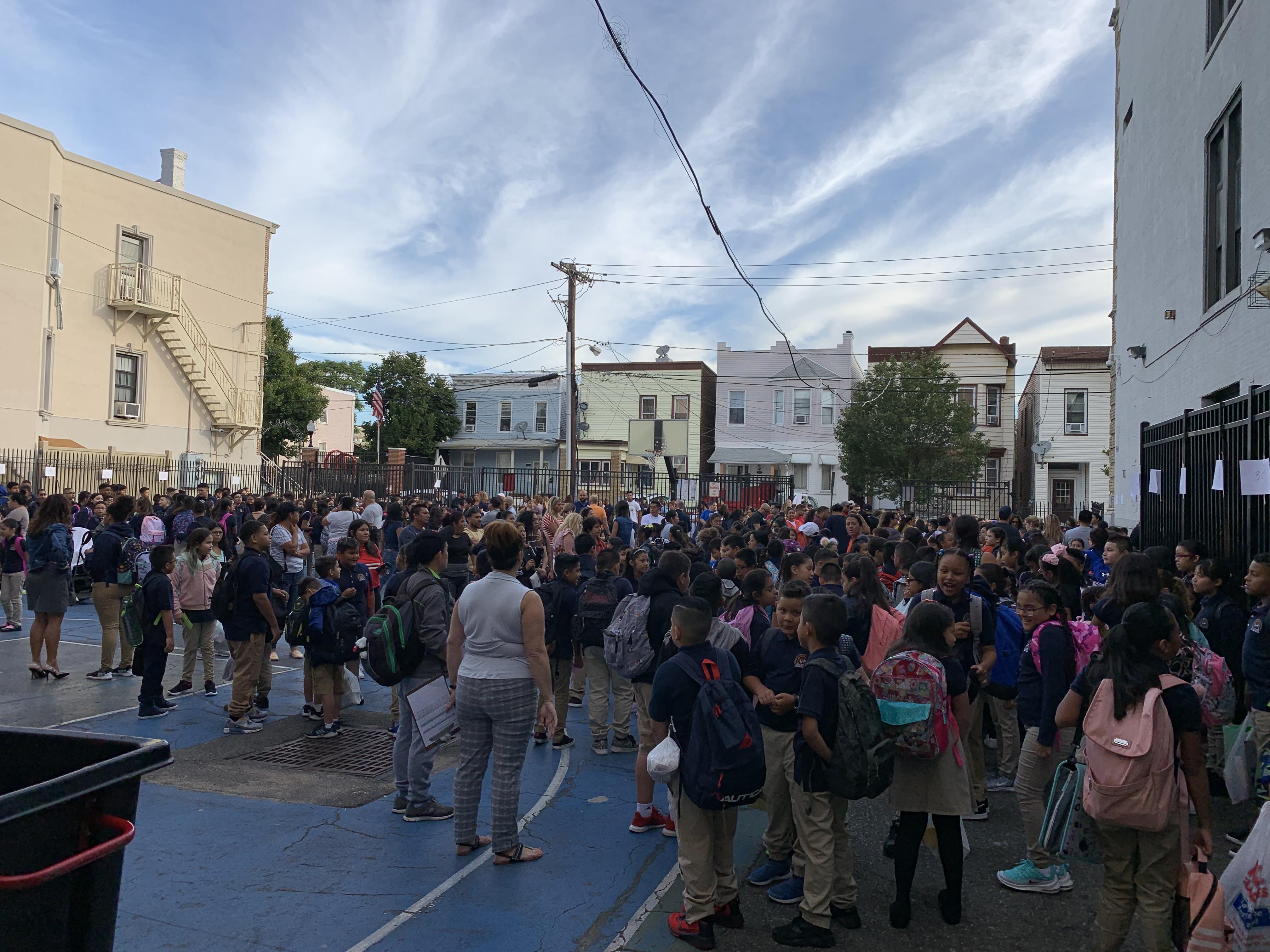 roosevelt students gathered in the yard for the new school year